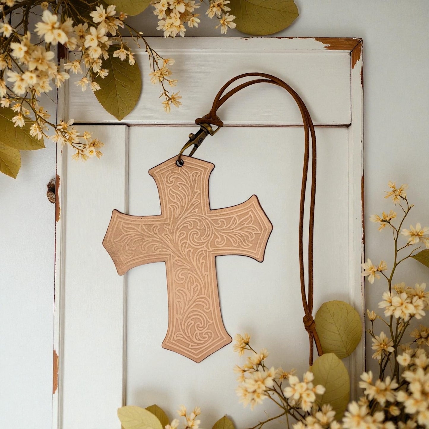 Tooled Cross Leather Freshie