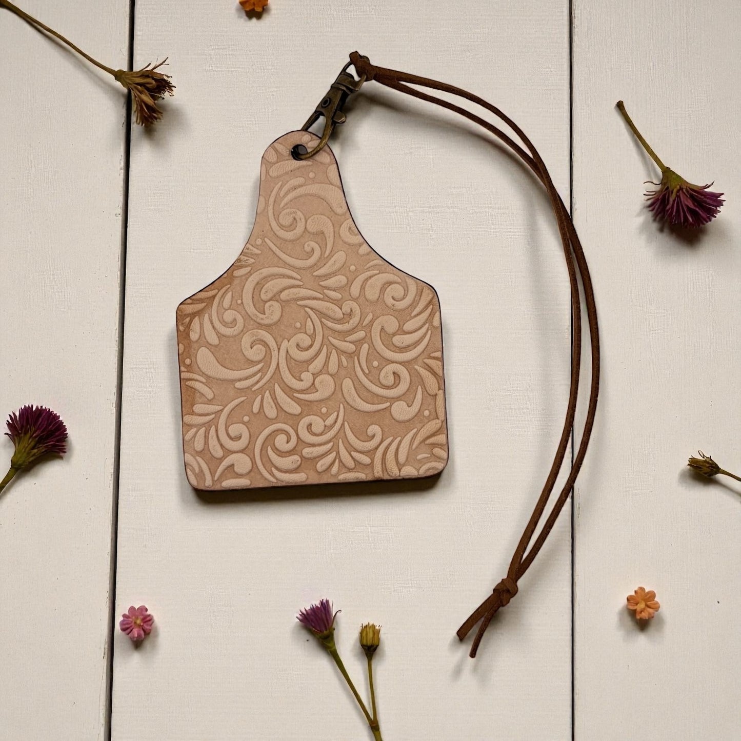 Tooled Cowtag Leather Freshie